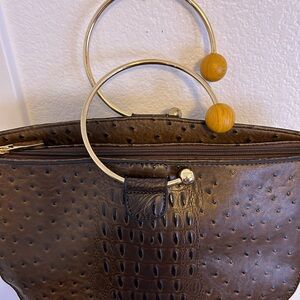 Chic Brown Leather Clutch with Textured Design